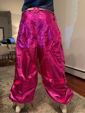Dolls Kill Metallic Hot Pink Wide Leg Pants